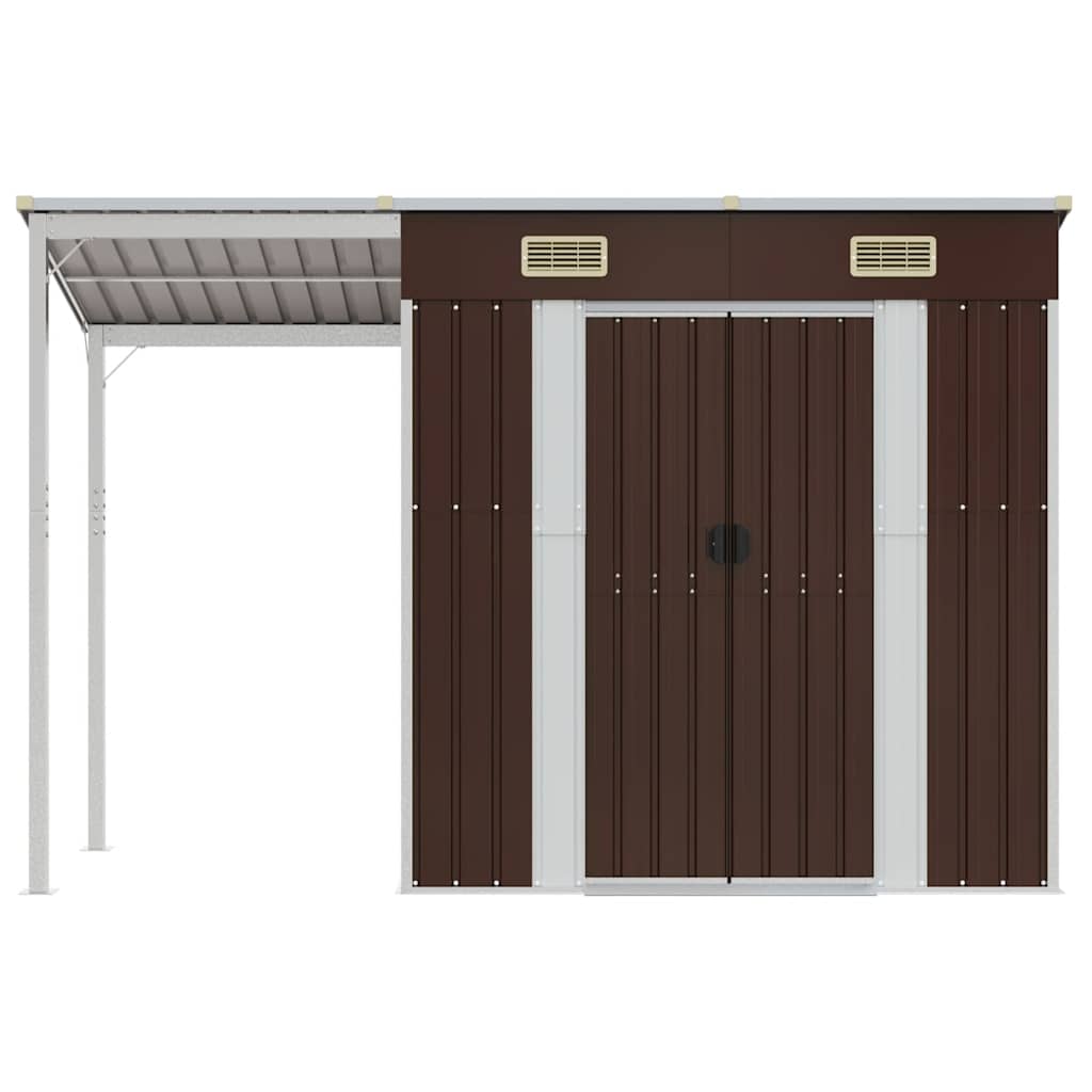 vidaXL Tuinschuur met verlengd dak 277x110,5x181 cm staal bruin afbeelding