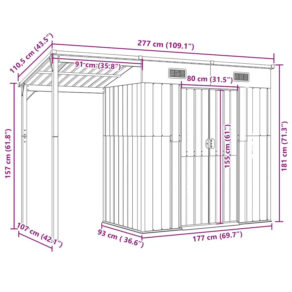 Garden Shed with Extended Roof Outdoor Backyard Storage House Steel vidaXL - Picture 19 of 60