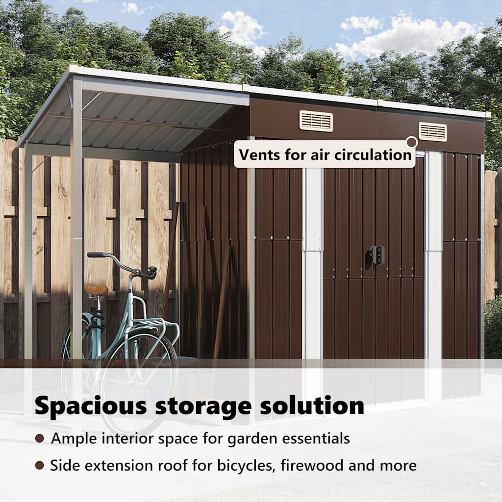 Garden Shed with Extended Roof Outdoor Backyard Storage House Steel vidaXL - Picture 26 of 60