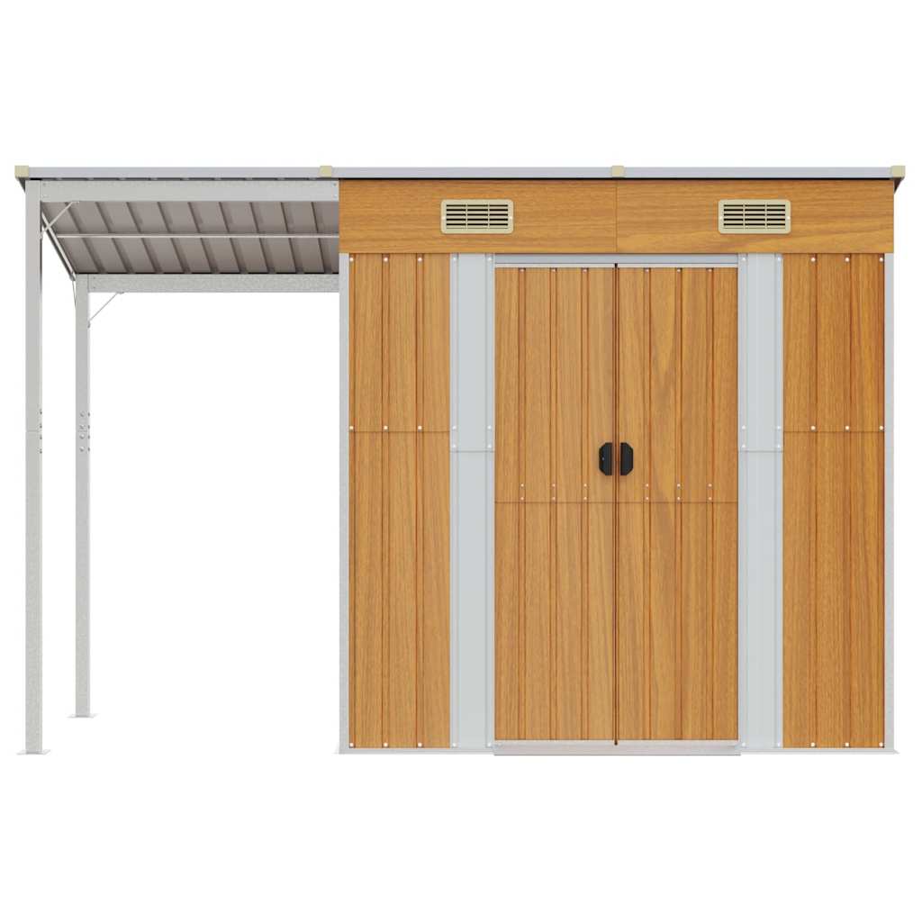 vidaXL Tuinschuur met verlengd dak 277x110,5x181 cm staal lichtbruin afbeelding