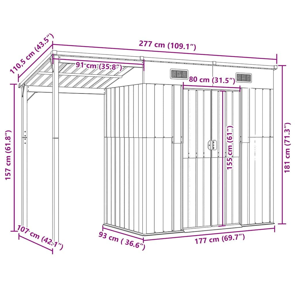 Garden Shed with Extended Roof Outdoor Backyard Storage House Steel vidaXL - Picture 41 of 60