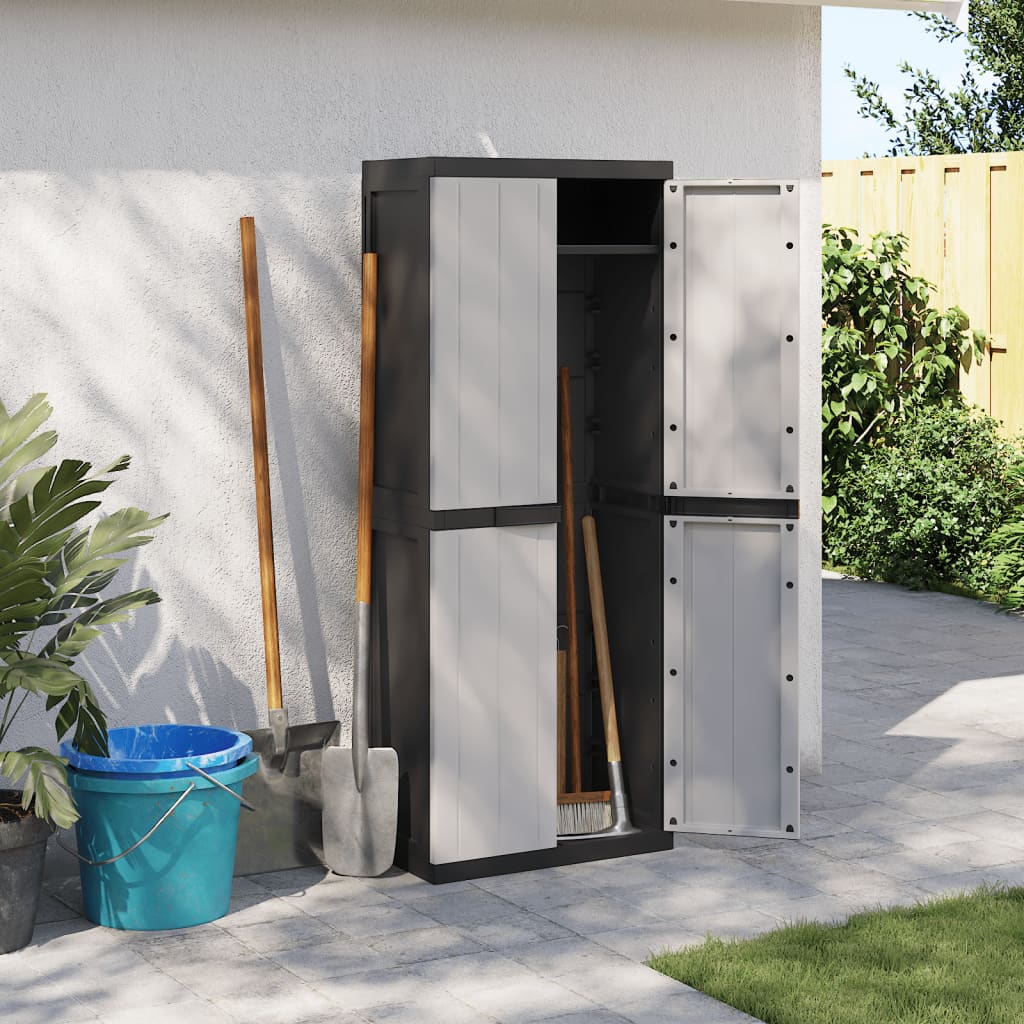 vidaXL Dulap depozitare de exterior, gri și negru, 65x37x165 cm, PP
