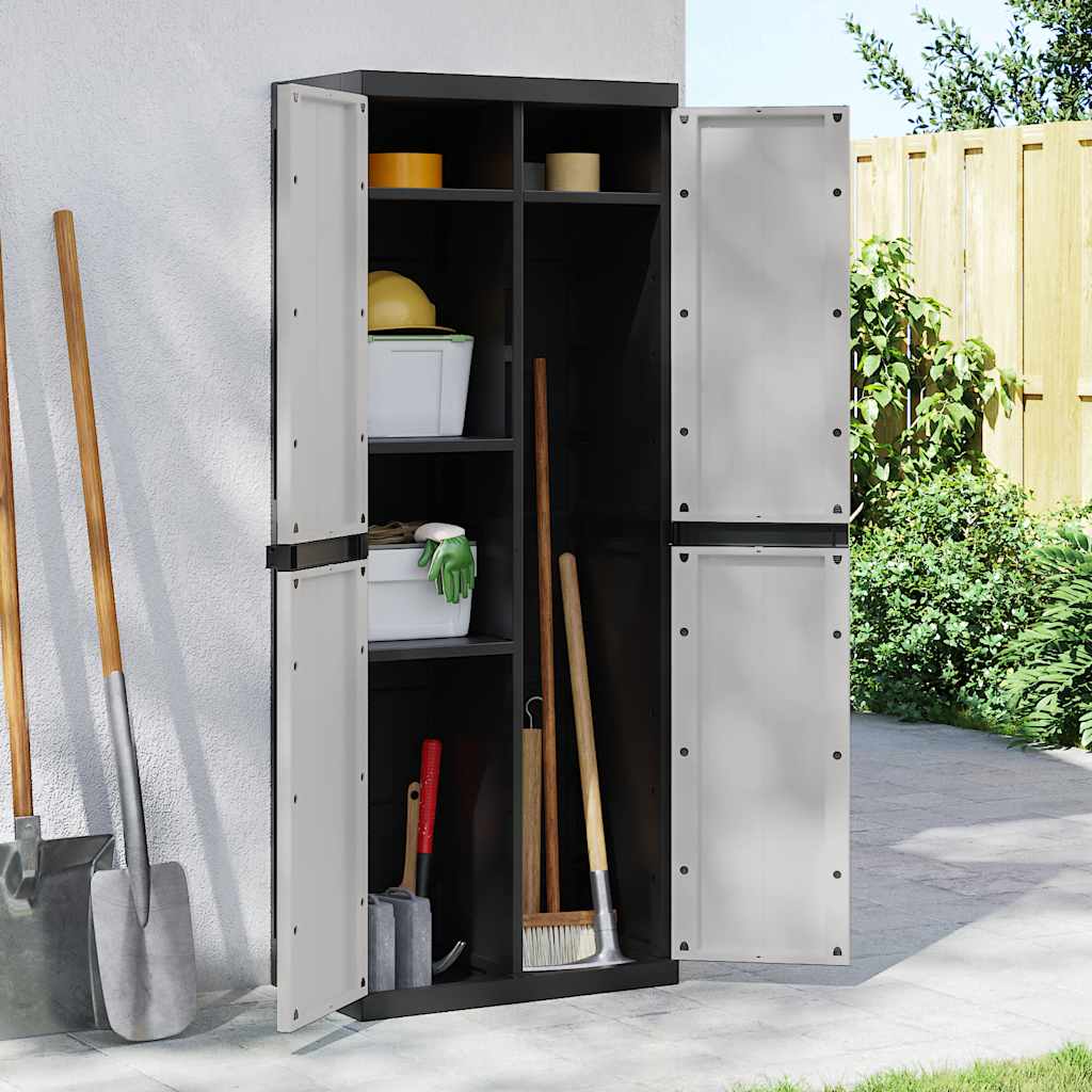 vidaXL Dulap depozitare de exterior, gri și negru, 65x37x165 cm, PP