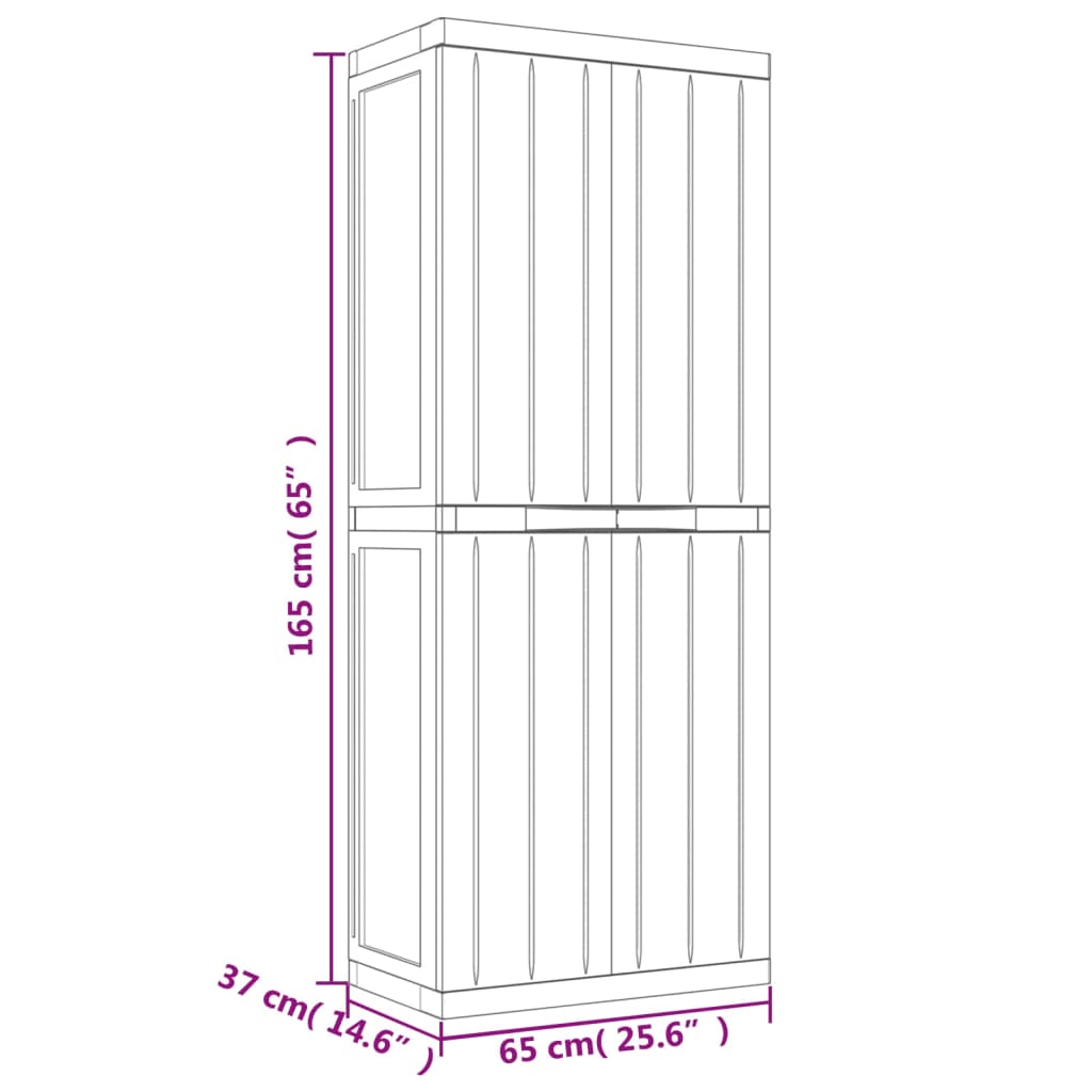 imagem de vidaXL Móvel de arrumação para exterior 65x37x165 PP cinzento e preto11