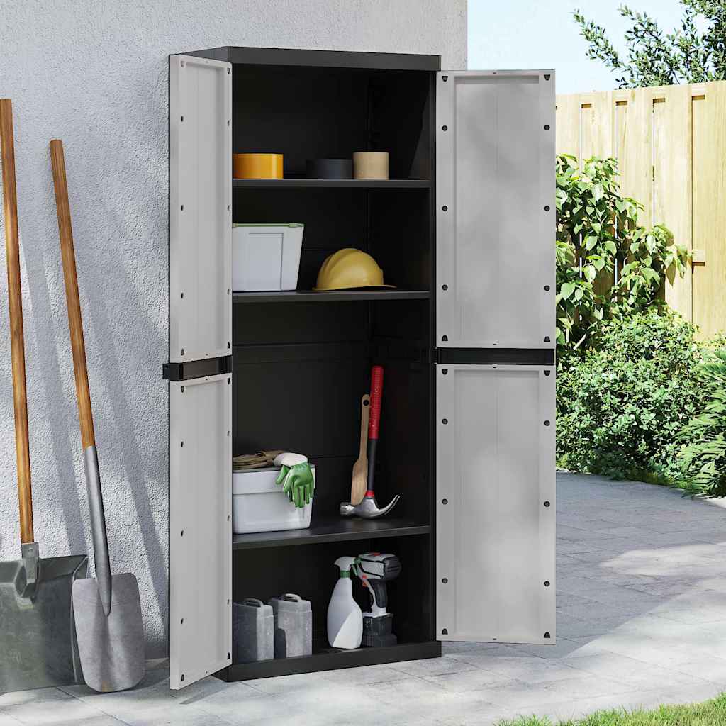 vidaXL Gartenschrank Grau und Schwarz 65x37x165 cm PP