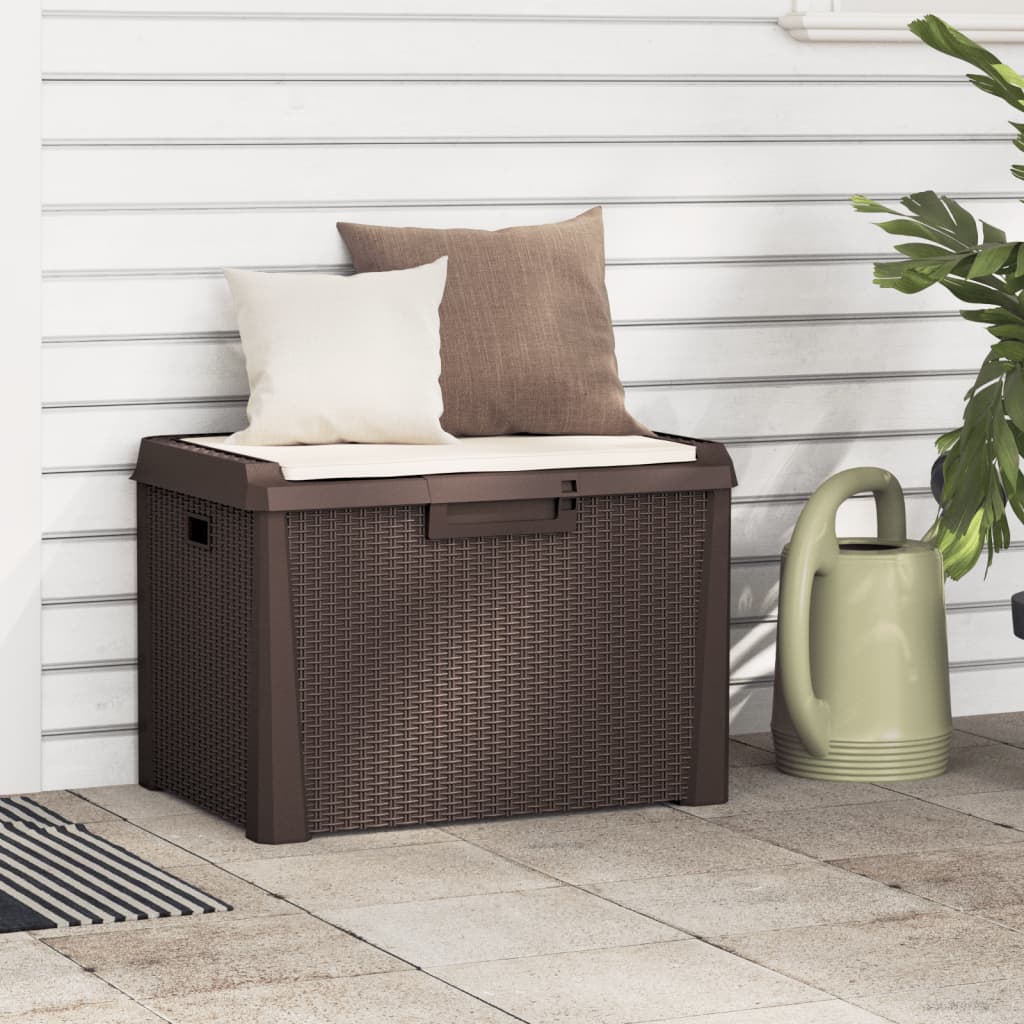 vidaXL Garden Storage Box with Seat Cushion Brown 125 L PP