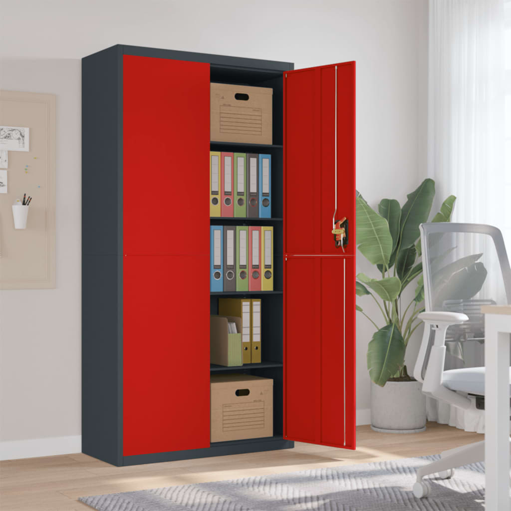 Aktenschrank Anthrazit und Rot 90x40x180 cm Stahl