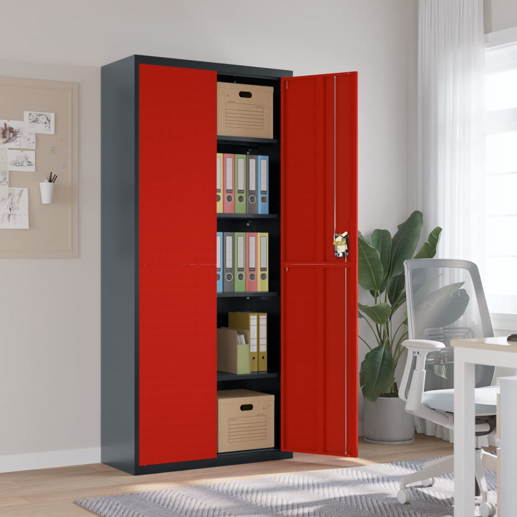 vidaXL Aktenschrank Anthrazit und Rot 90x40x200 cm Stahl