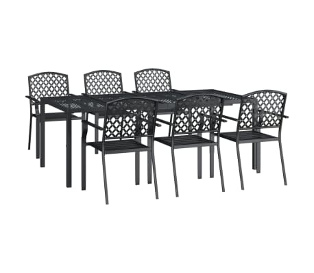 vidaXL Sodo valgomojo baldų komplektas, 7 dalių, antracito, plienas