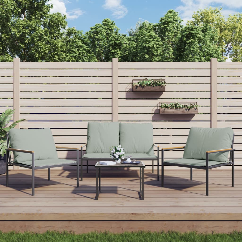 vidaXL 4-tlg. Garten-Lounge-Set mit Kissen Anthrazit Stahl