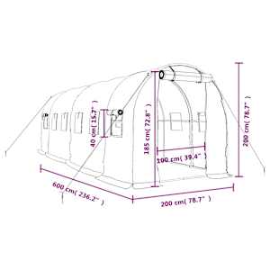 Skleník s ocelovým rámem bílý 12 m² 6 x 2 x 2 m - obrázek 12