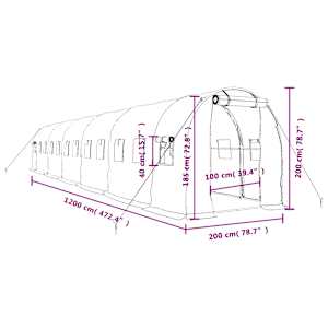 Skleník s ocelovým rámem bílý 24 m² 12 x 2 x 2 m - obrázek 12