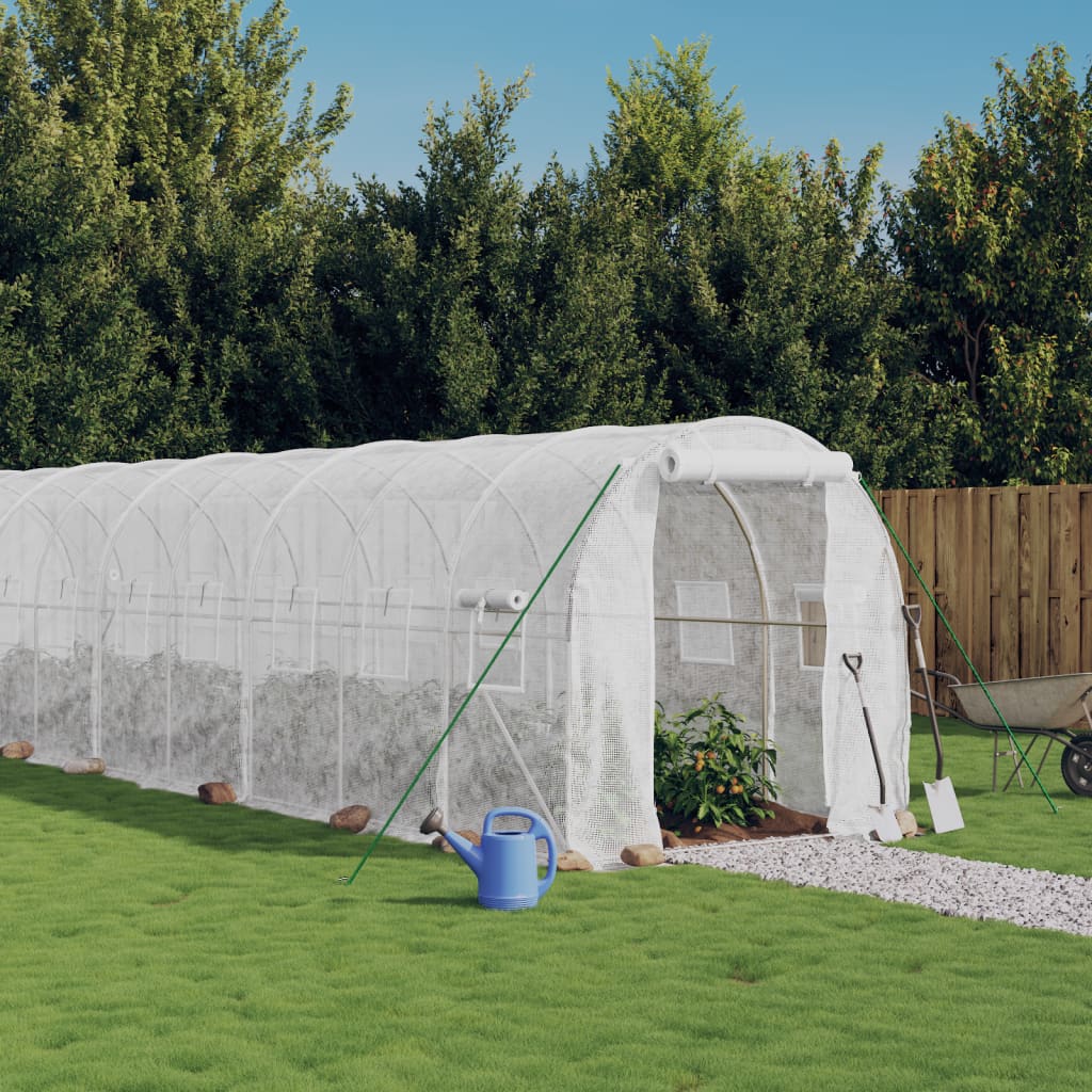 Serre avec cadre en acier blanc 28 m² 14x2x2 m