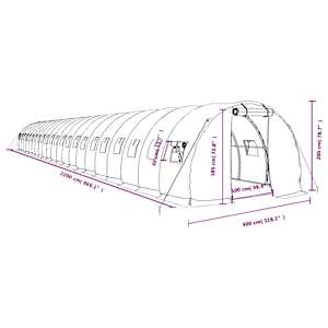 Skleník s ocelovým rámem bílý 66 m² 22 x 3 x 2 m - obrázek 12