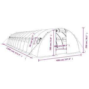 Skleník s ocelovým rámem zelený 48 m² 12 x 4 x 2 m - obrázek 12