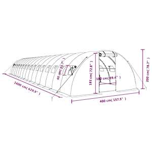 Skleník s ocelovým rámem zelený 64 m² 16 x 4 x 2 m - obrázek 12