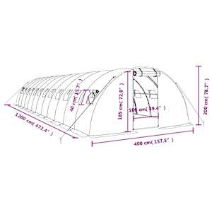Skleník s ocelovým rámem bílý 48 m² 12 x 4 x 2 m - obrázek 12