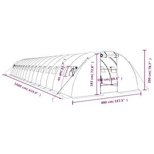 Skleník s ocelovým rámem bílý 64 m² 16 x 4 x 2 m - obrázek 12