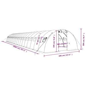 Skleník s ocelovým rámem bílý 80 m² 20 x 4 x 2 m - obrázek 12