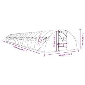Skleník s ocelovým rámem bílý 88 m² 22 x 4 x 2 m - obrázek 12