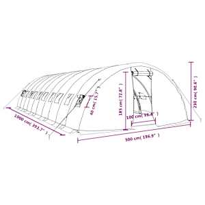 Skleník s ocelovým rámem zelený 50 m² 10 x 5 x 2,3 m - obrázek 12