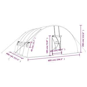 Skleník s ocelovým rámem bílý 24 m² 6x4x2,85 m - obrázek 12