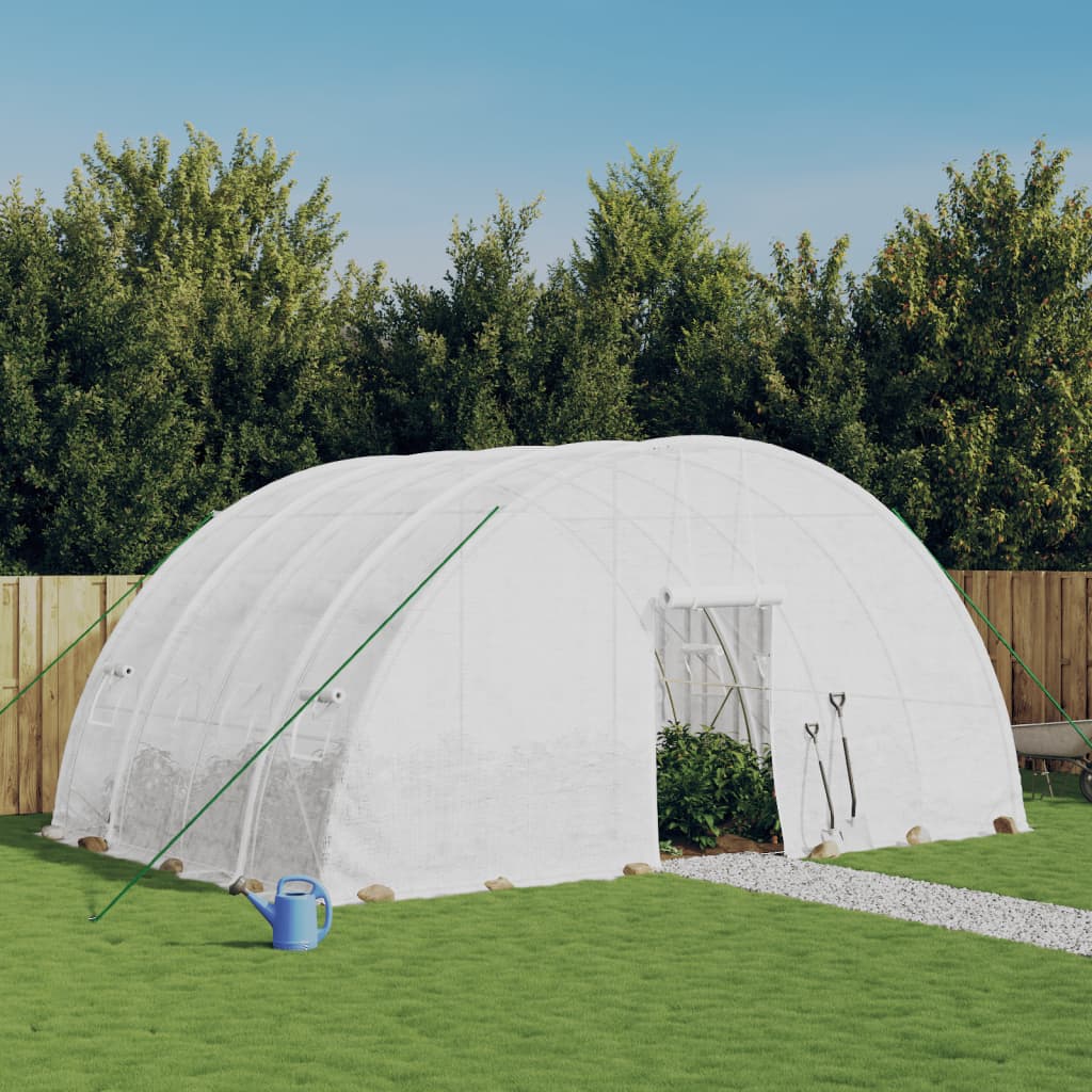 vidaXL Växthus med stålram vit 24 m² 6x4x2,85 m