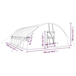 Skleník s ocelovým rámem bílý 48 m² 8 x 6 x 2,85 m - obrázek 12