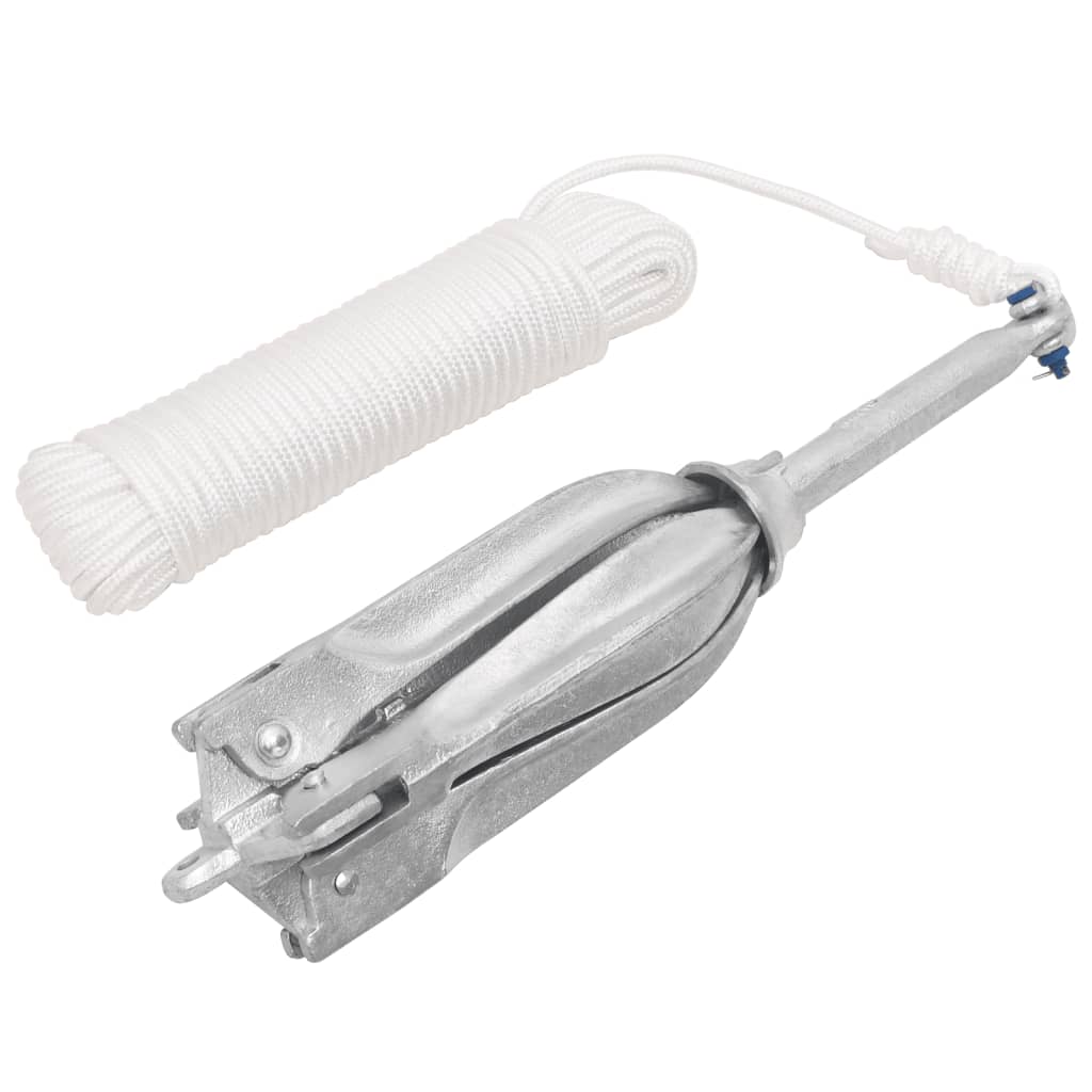 Ancre pliable avec corde argenté 12 kg fer malléable