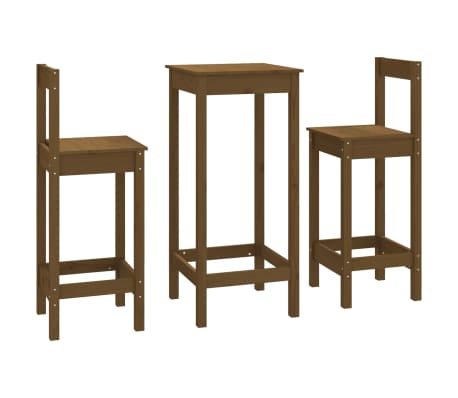 vidaXL 3 Piece Bar Set Honey Brown Solid Wood Pine