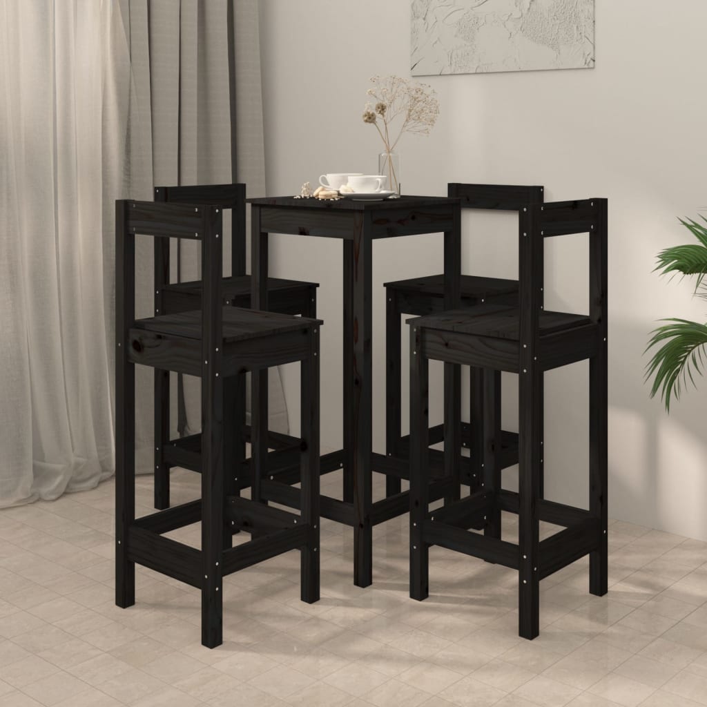 vidaXL Set mobilier de bar, 5 piese, negru, lemn masiv de pin