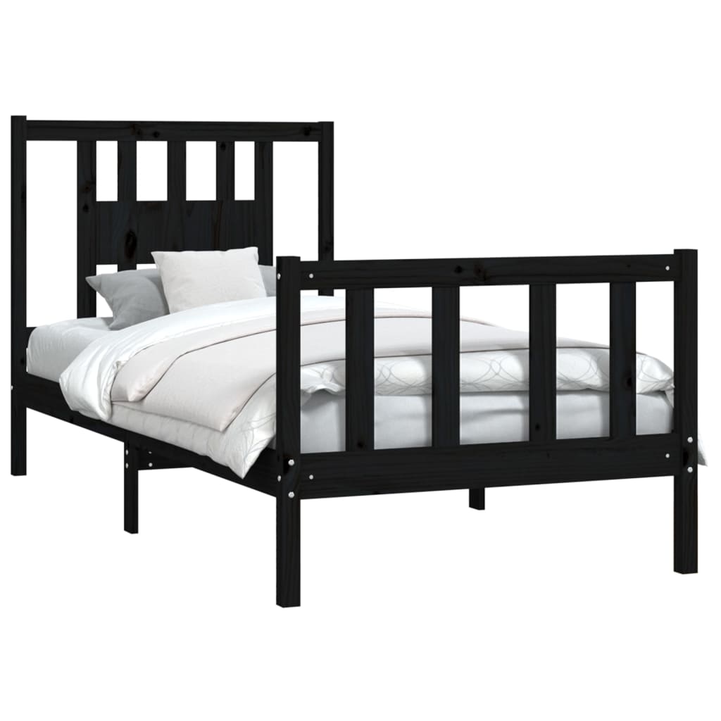 Cadru de pat cu tăblie, negru, 90x200 cm, lemn masiv de pin