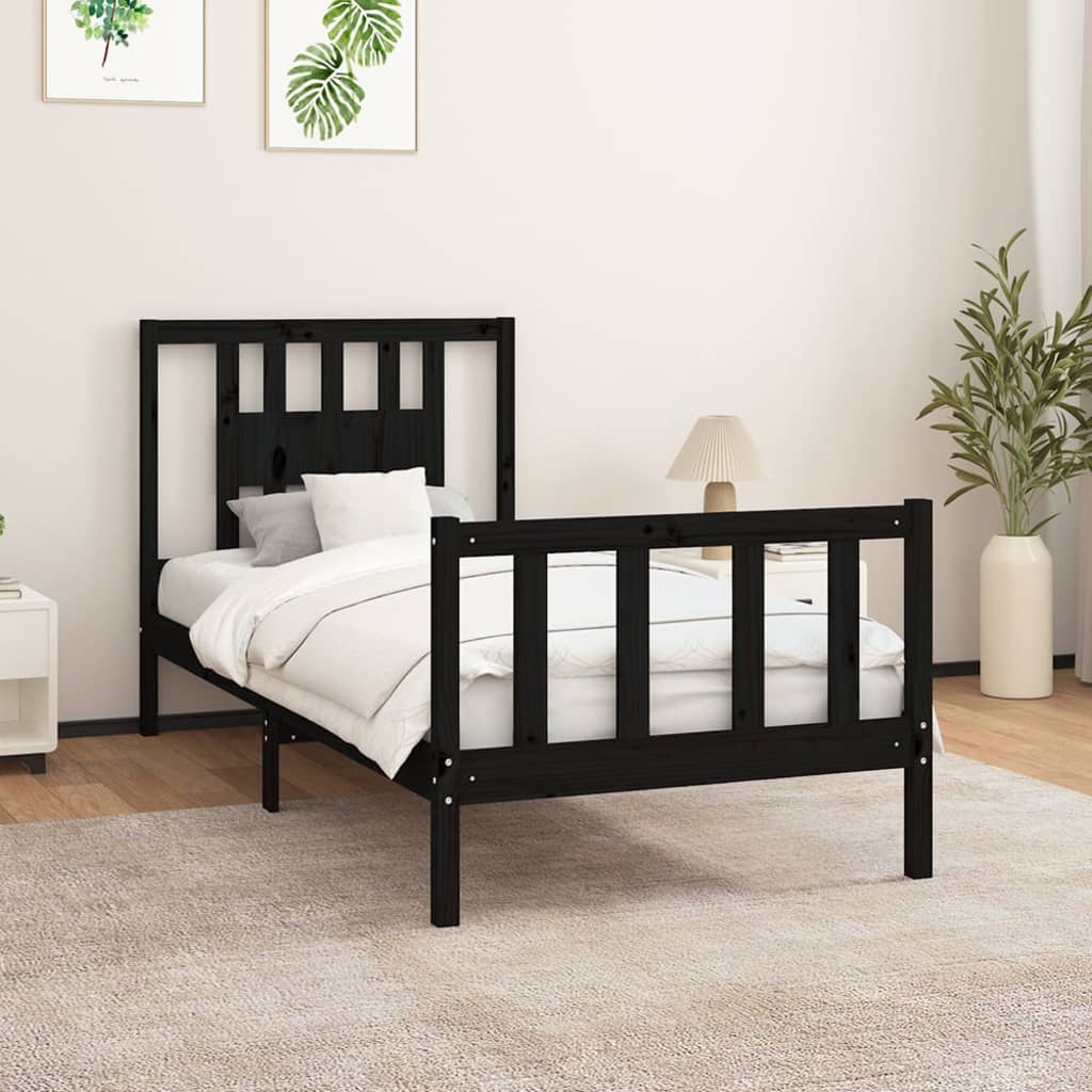 vidaXL Cadru de pat cu tăblie, negru, 90x200 cm, lemn masiv de pin