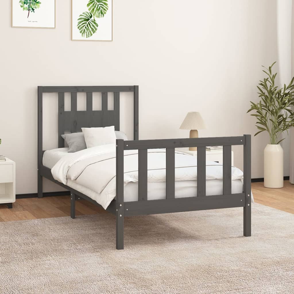 vidaXL Cadru de pat cu tăblie, gri, 100x200 cm, lemn masiv de pin