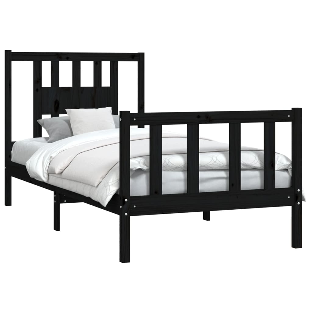 vidaXL Bedframe met hoofdbord massief grenenhout zwart 100x200 cm afbeelding