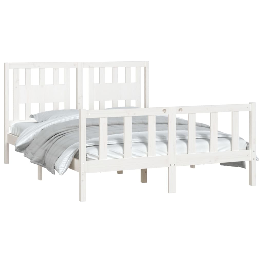 vidaXL Bedframe met hoofdbord massief grenenhout wit 120x200 cm afbeelding
