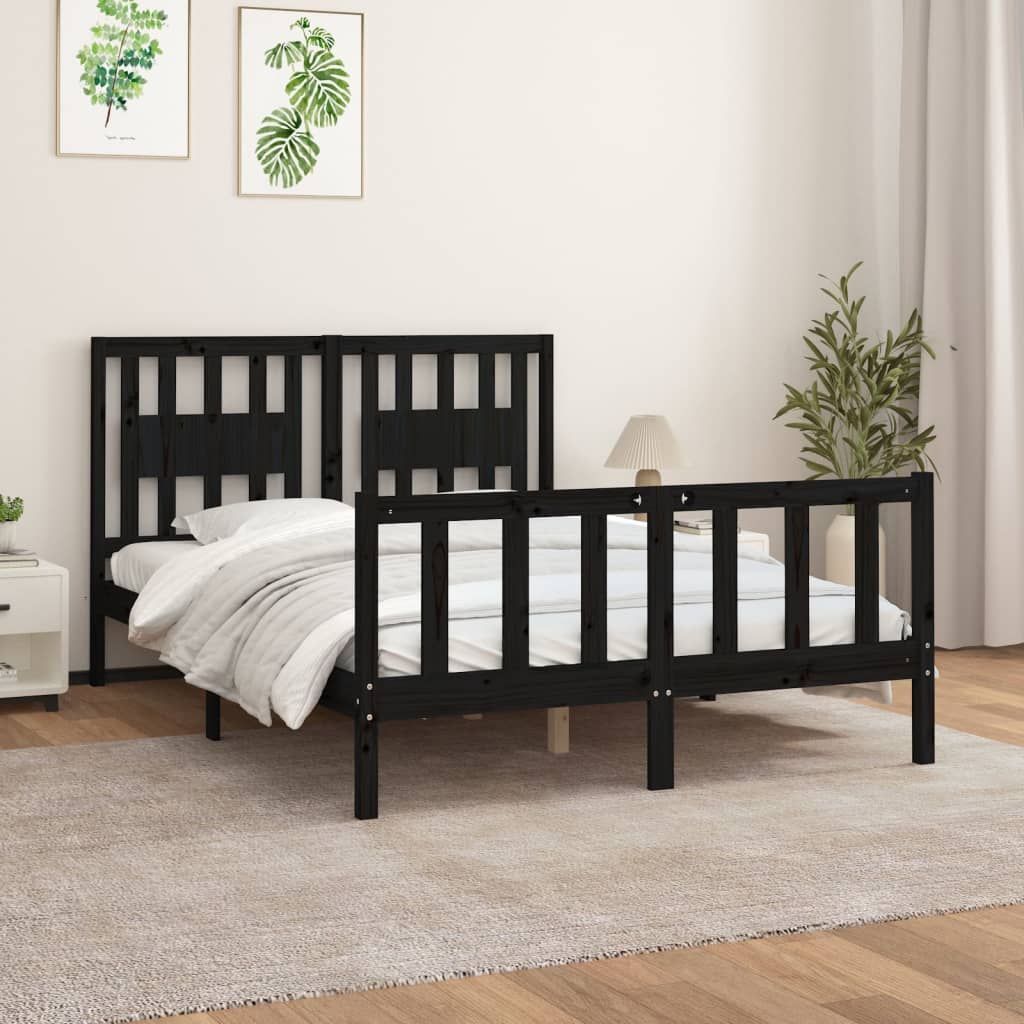 Cadru de pat cu tăblie, negru, 120x200 cm, lemn masiv de pin