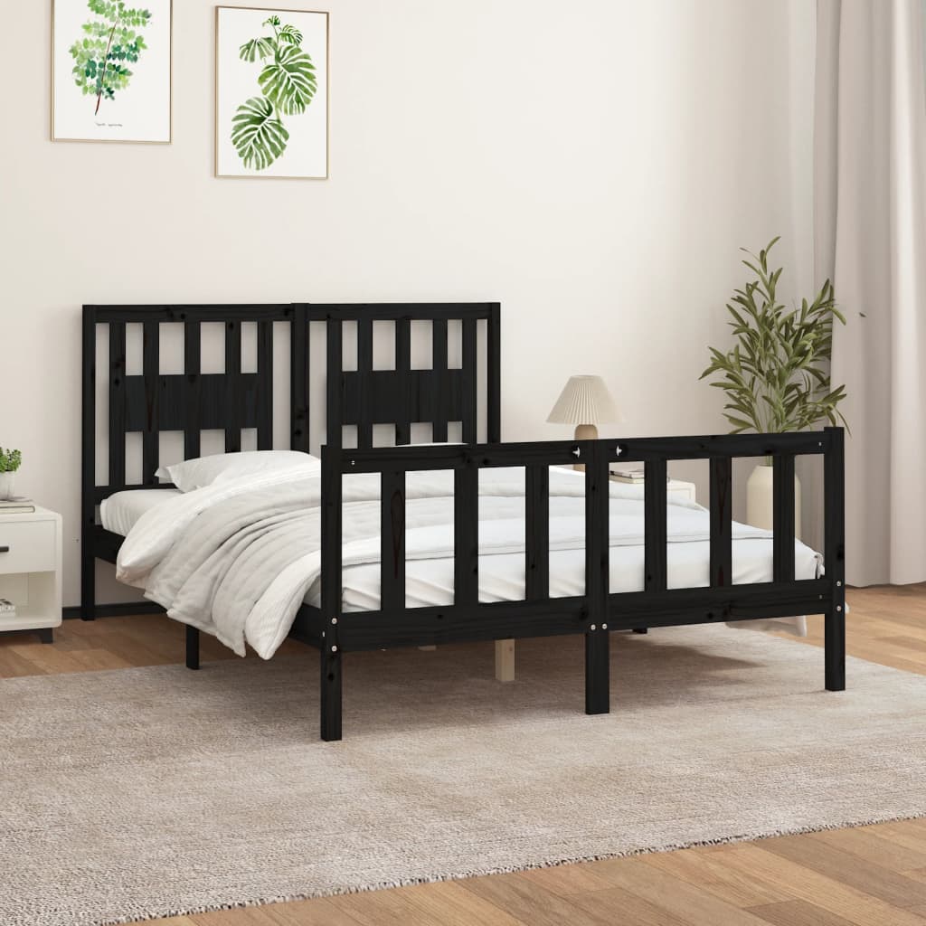 vidaXL Cadru de pat cu tăblie, negru, 140x200 cm, lemn masiv de pin