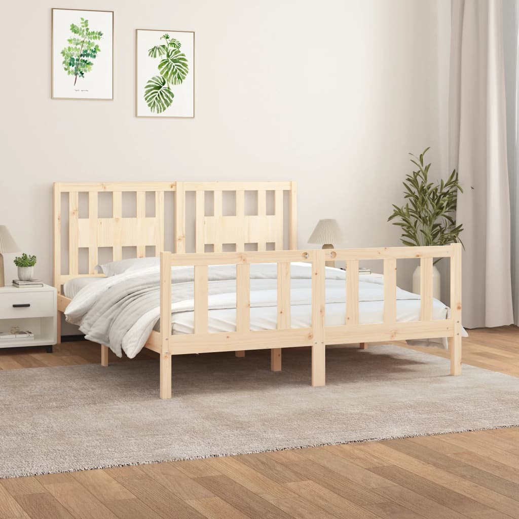 vidaXL Cadru de pat cu tăblie King Size, 150x200 cm, lemn masiv de pin