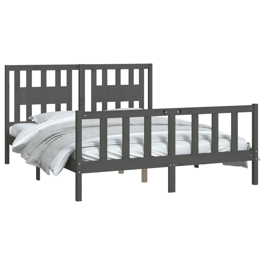 vidaXL Bedframe met hoofdbord massief grenenhout grijs 150x200 cm afbeelding