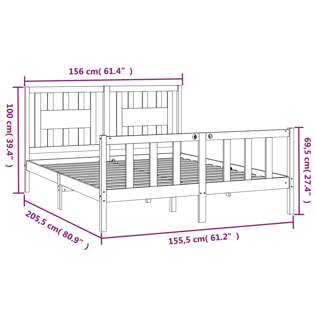 Cadru pat tăblie 5FT King Size maro miere 150x200 cm, lemn pin