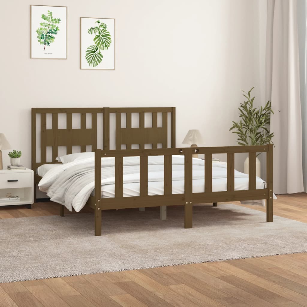 vidaXL Cadru pat tăblie King Size, maro miere, 150x200 cm, lemn pin