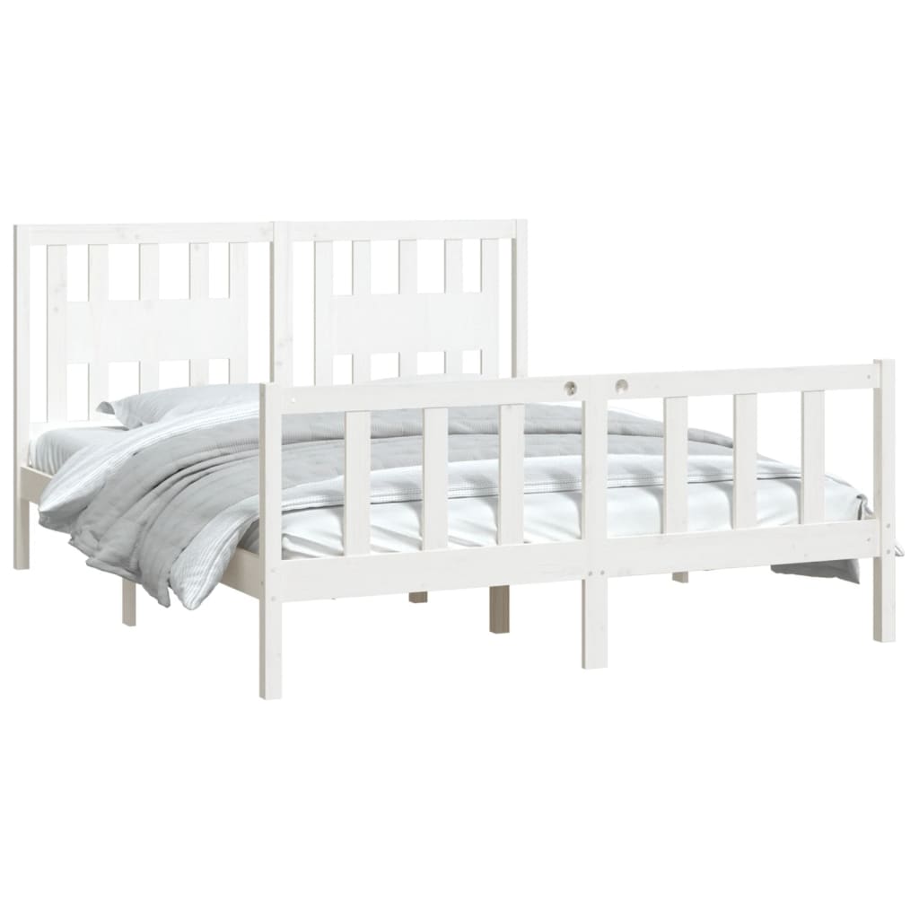 vidaXL Bedframe met hoofdbord massief grenenhout wit 160x200 cm afbeelding