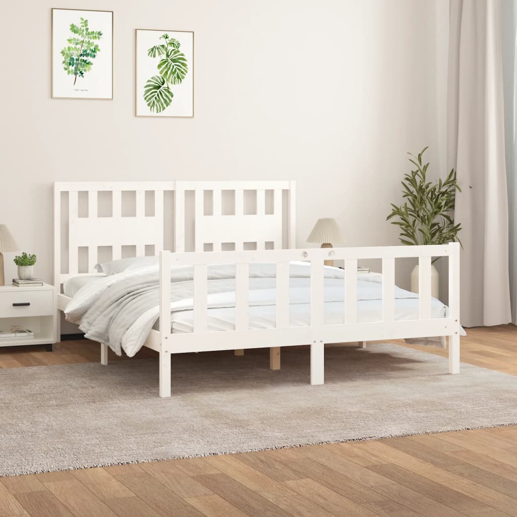Rám postele s čelem bílý masivní borové dřevo 160 x 200 cm