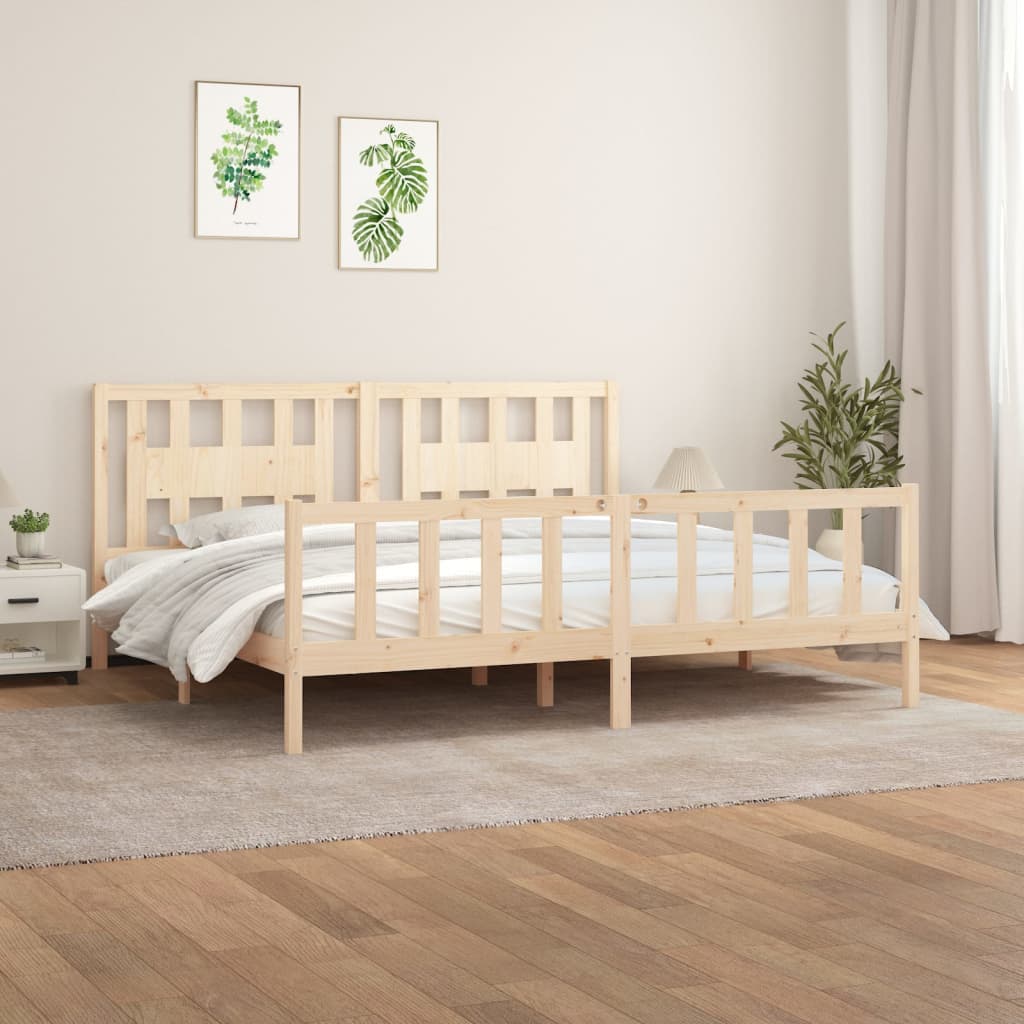 Cadru de pat cu tăblie 200x200 cm, lemn masiv de pin