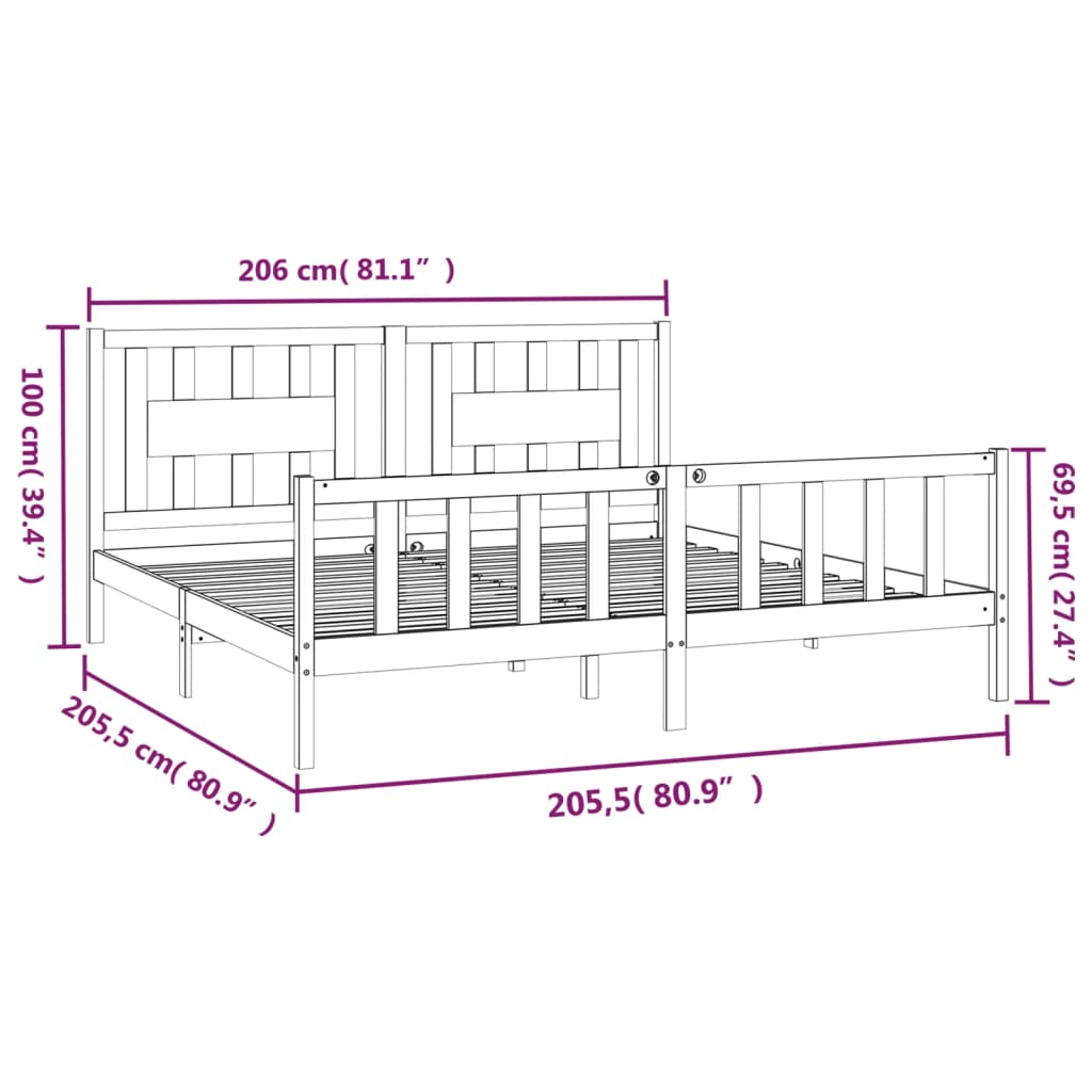 Okvir za krevet s uzglavljem bijeli masivna borovina 200x200 cm