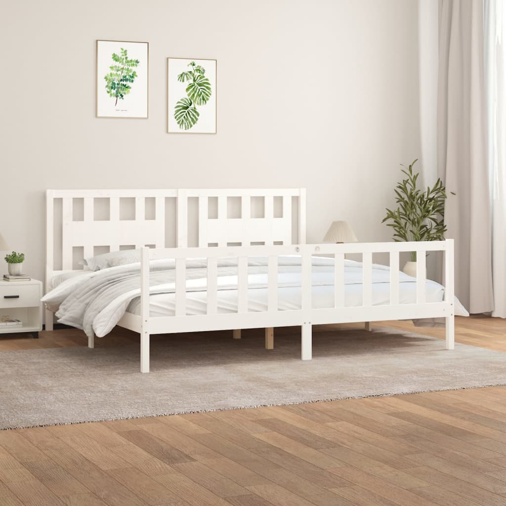 vidaXL Cadru de pat cu tăblie, alb, 200x200 cm, lemn masiv de pin