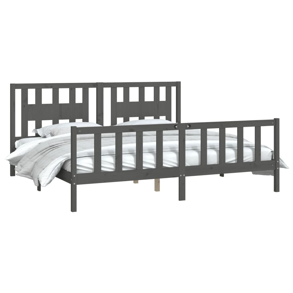 vidaXL Bedframe met hoofdbord massief grenenhout grijs 200x200 cm afbeelding