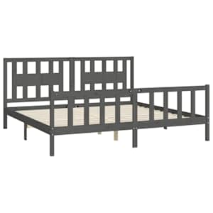 Rám postele s čelem šedý masivní borové dřevo 200 x 200 cm - obrázek 4