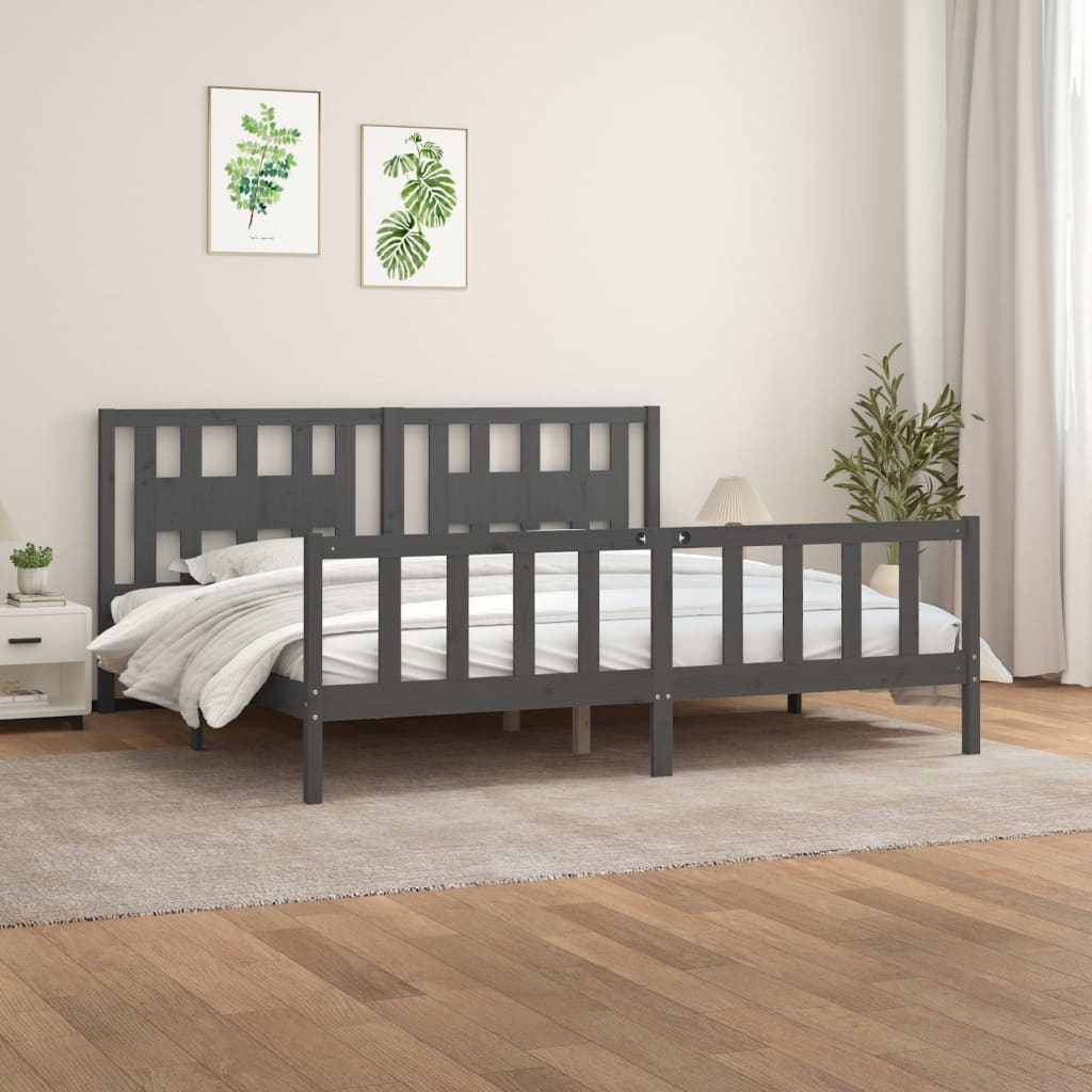 vidaXL Cadru de pat cu tăblie, gri, 200x200 cm, lemn masiv de pin